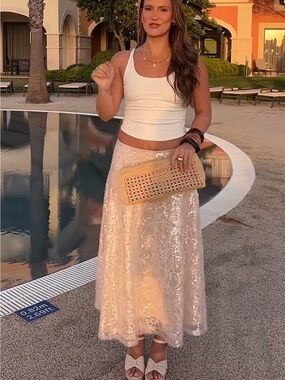 Zara Beige Sequin Maxi Skirt